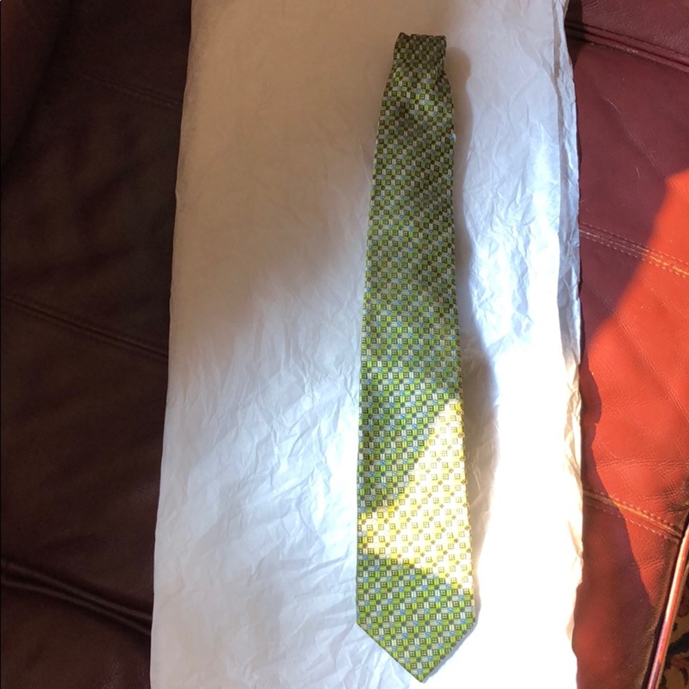 Neck tie square design green, black, blue colors